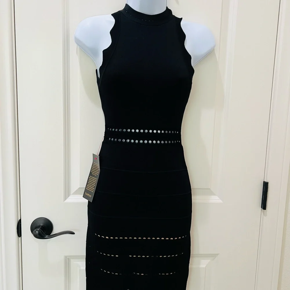 bebe Black Scalloped Midi Dress - Picture 3 of 4